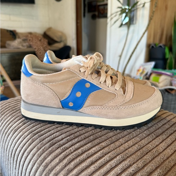 Saucony Jazz Original beige-grey/ blue size 
men’s 5.5/ women’s 7 - Picture 1 of 7